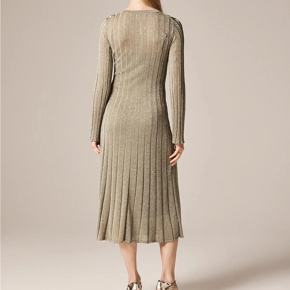 J crew Rib-knit flare midi dress with Lurex® metallic threads Birch Sand